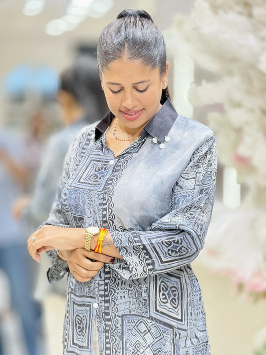 Slate Grey Crepe Printed Shirt for Women