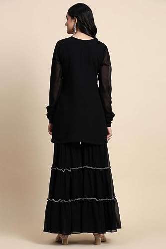 Women's Georgette Embroidery work Kurta Sharara Set with Dupatta