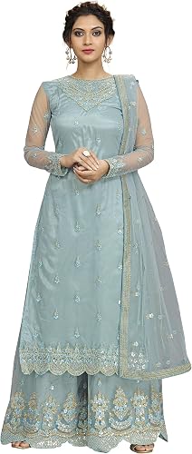 TRENDMALLS Women's Net Embroidery Work Kurta Palazzo Dupatta Set