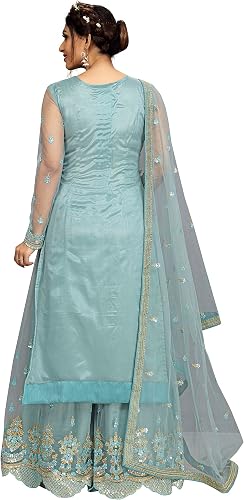 TRENDMALLS Women's Net Embroidery Work Kurta Palazzo Dupatta Set