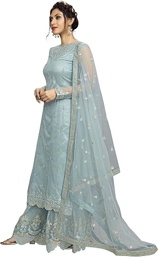 TRENDMALLS Women's Net Embroidery Work Kurta Palazzo Dupatta Set