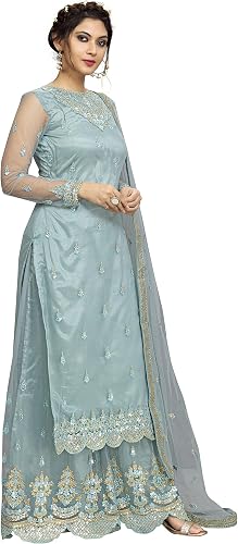 TRENDMALLS Women's Net Embroidery Work Kurta Palazzo Dupatta Set