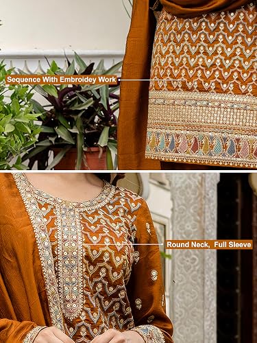Women's Art Silk Embroidery Work Kurta Palazzo with Dupatta