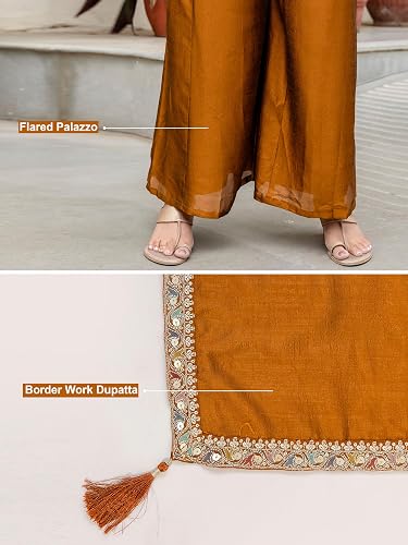 Women's Art Silk Embroidery Work Kurta Palazzo with Dupatta