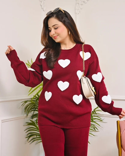 Maroon Heart Winter Airport Co-ord Set