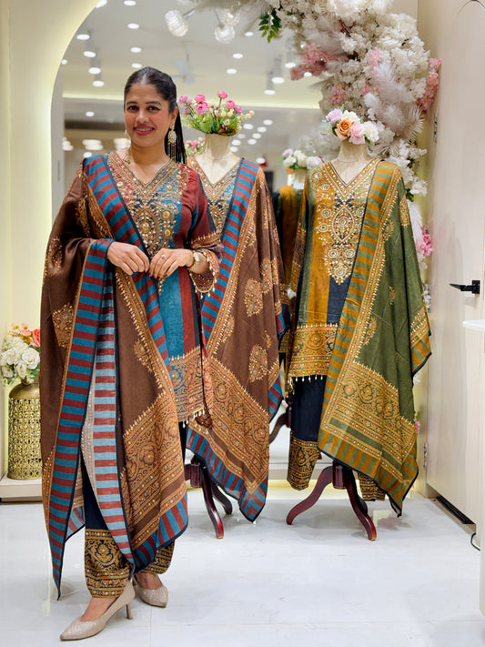 Crepe Printed Suit Set with Dupatta