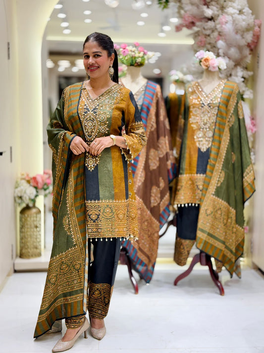 Crepe Printed Suit Set with Dupatta