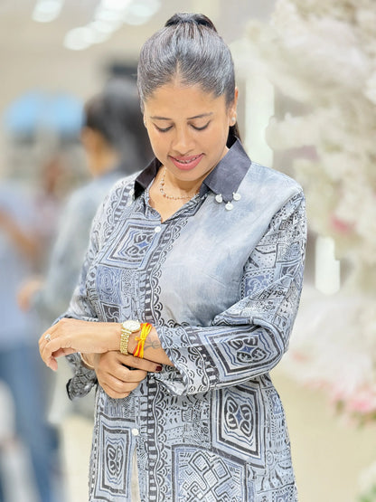 Slate Grey Crepe Printed Shirt for Women