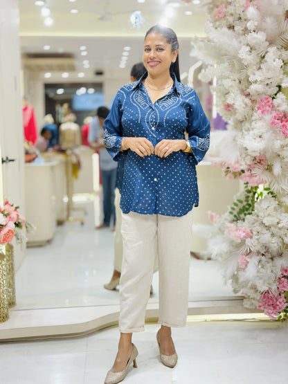 Midnight Blue Crepe Printed Shirt
